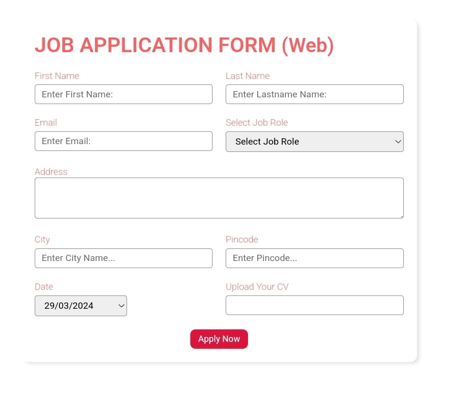 Job Application Form Website